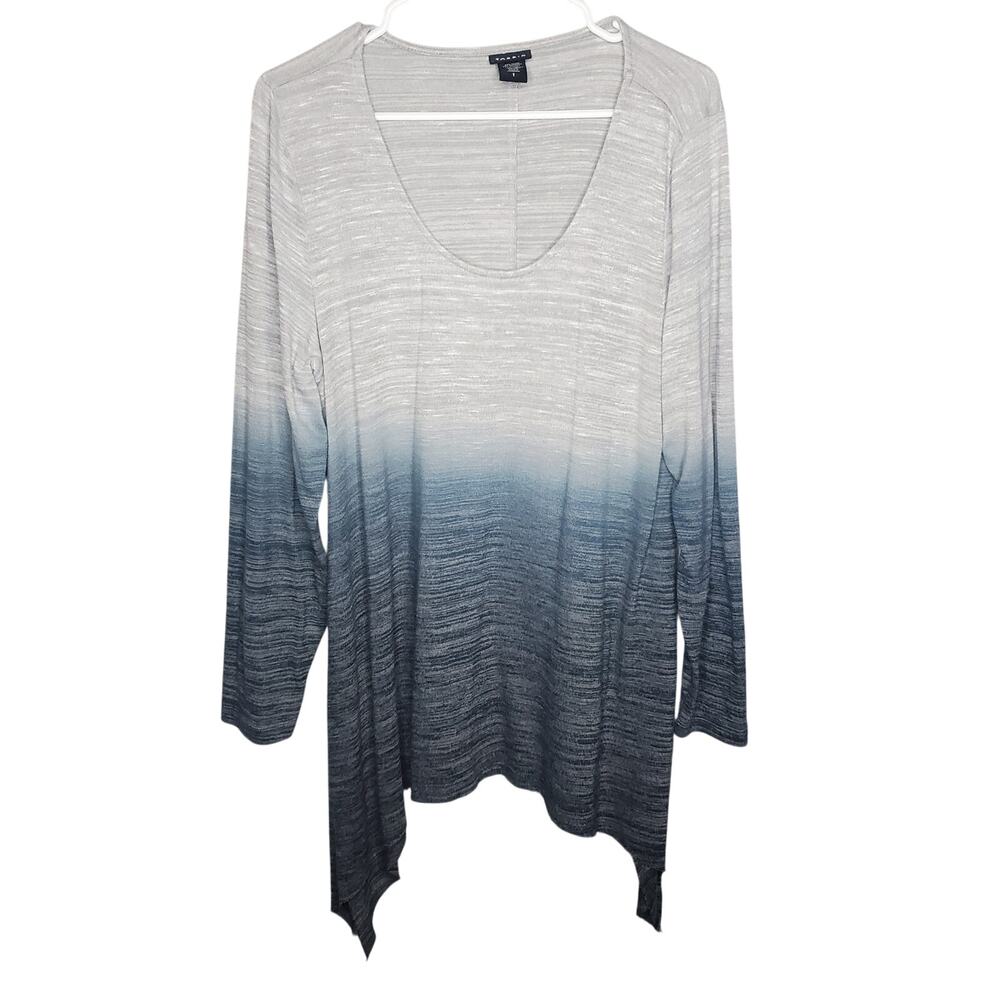 Torrid Ombre Blue Grey Super Soft Plush V-Neck Sharkbite Hem Tunic Top 1 / 1X 14 - Picture 2 of 15